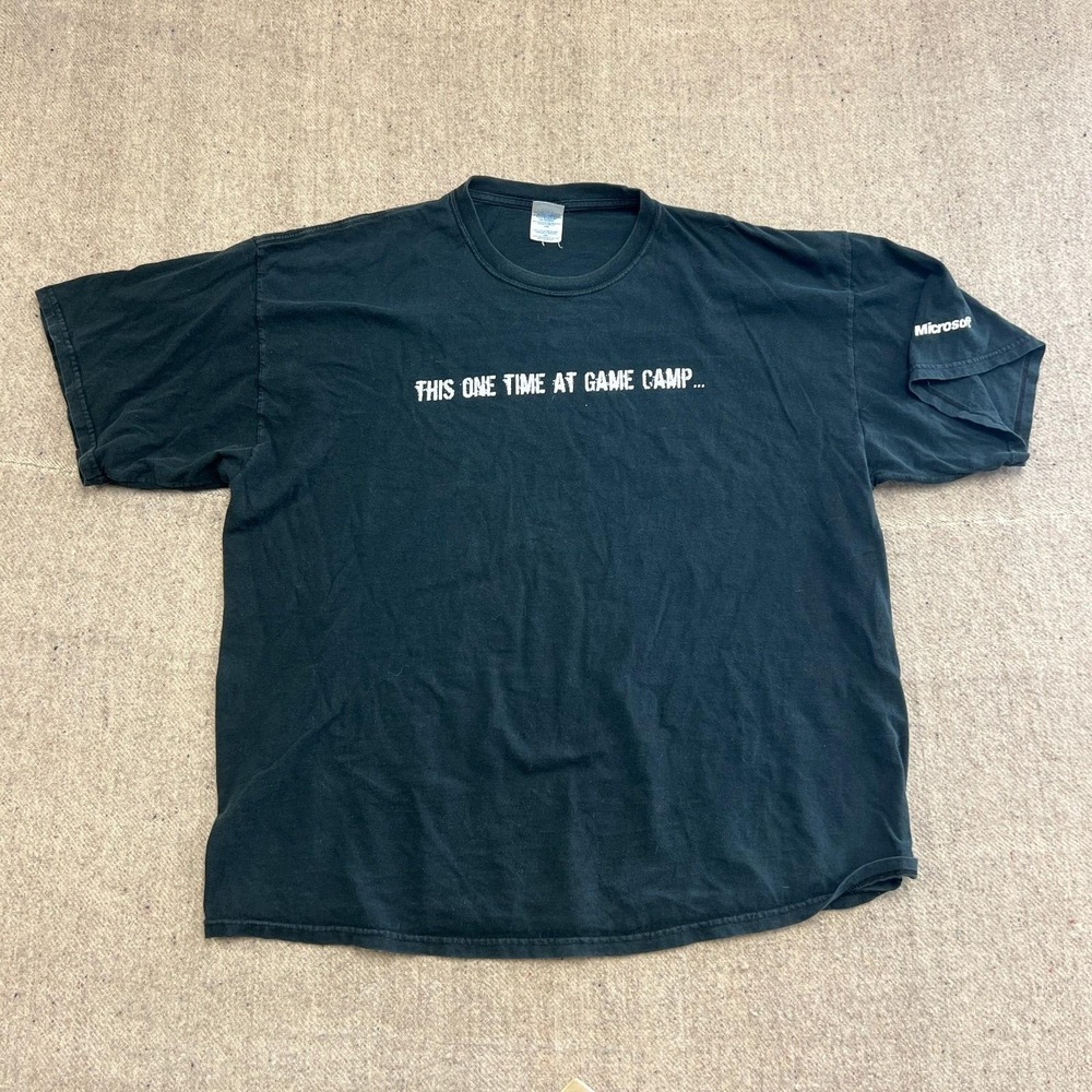 Vintage‎ Microsoft Video Game Shirt Mens XXL Black 2000s One Time at Game Camp